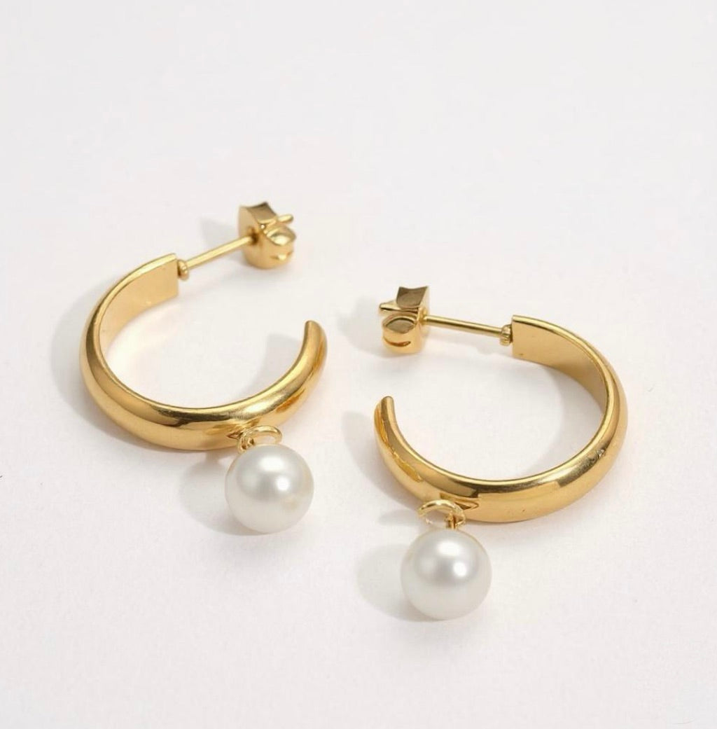 Large Semi Hoop Earrings with Seashell Pearls