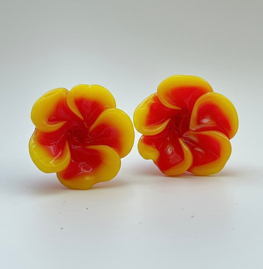 Two Tones Flower Stud Earrings
