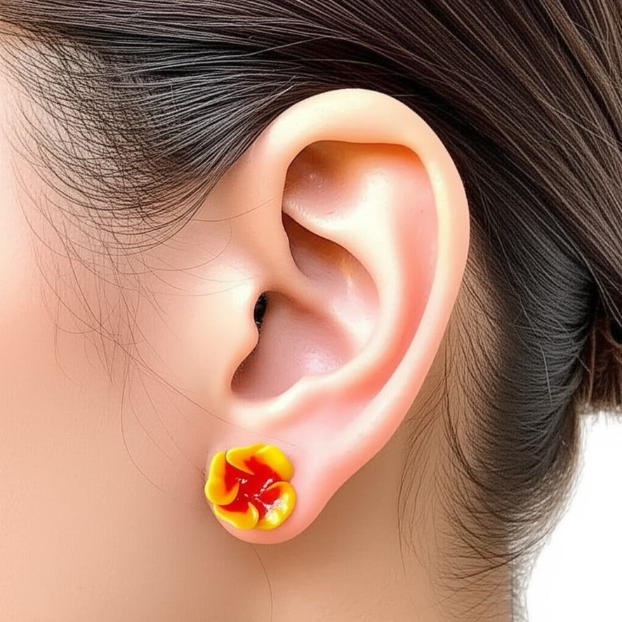 Two Tones Flower Stud Earrings