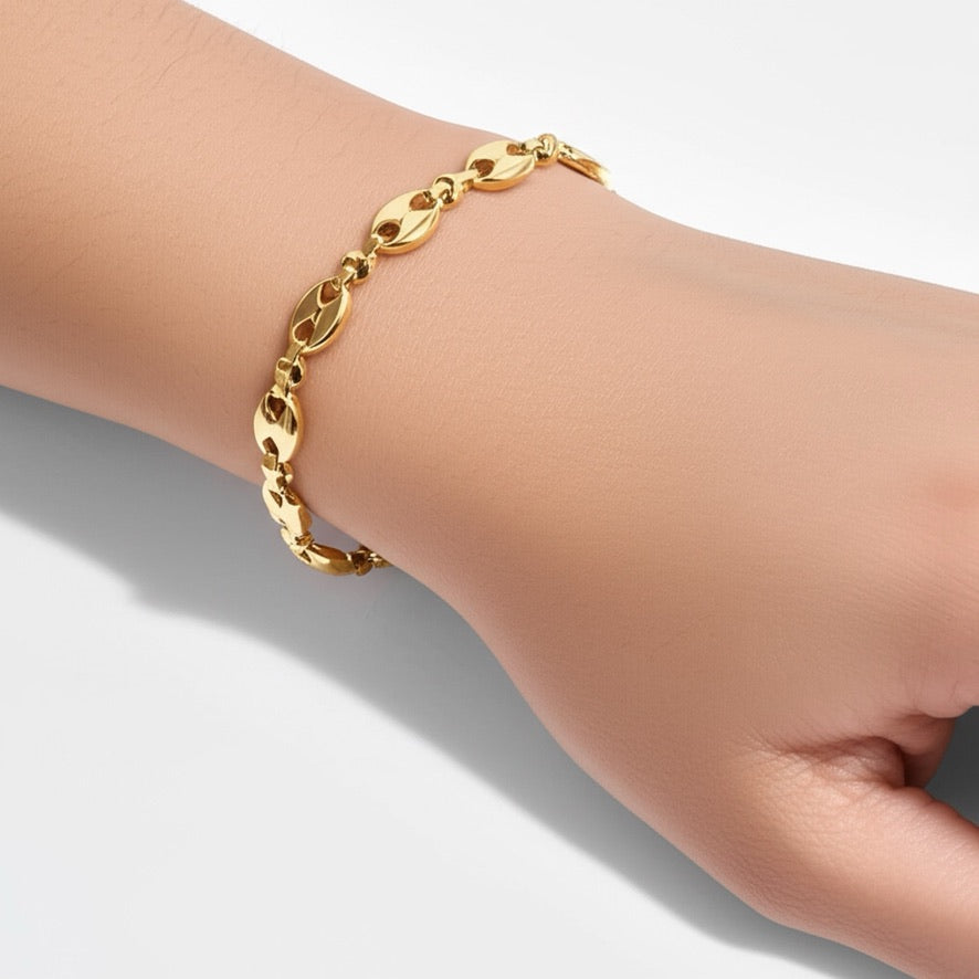 Coffee Bean Gold Plated Stainless Steel Bracelet