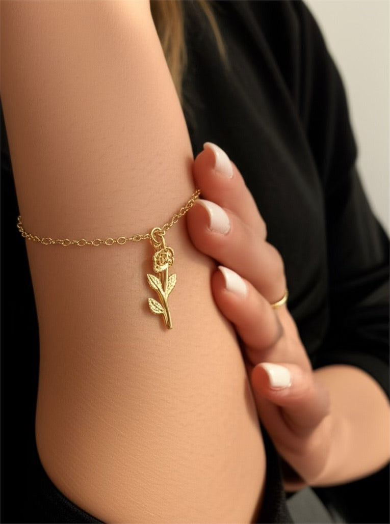Rose Flower Stainless Steel Chain Bracelet