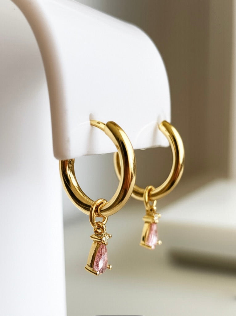 Small Drop Earrings Charms in White and Light Pink