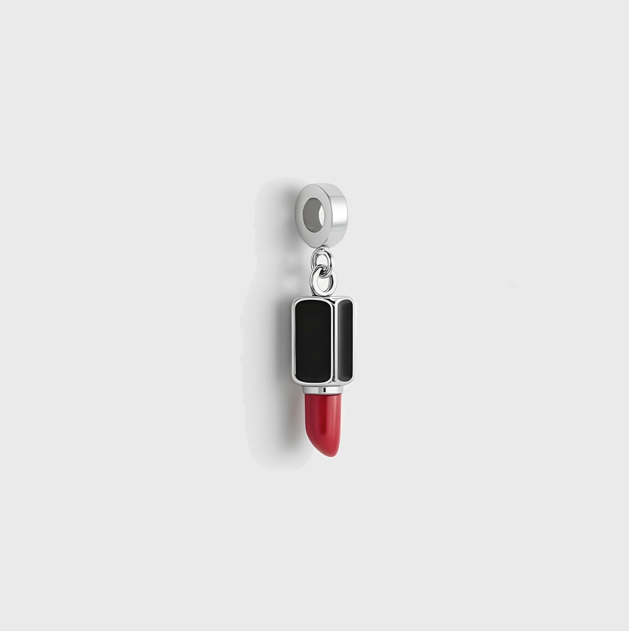 Red Lipstick Silver Bracelet Charm