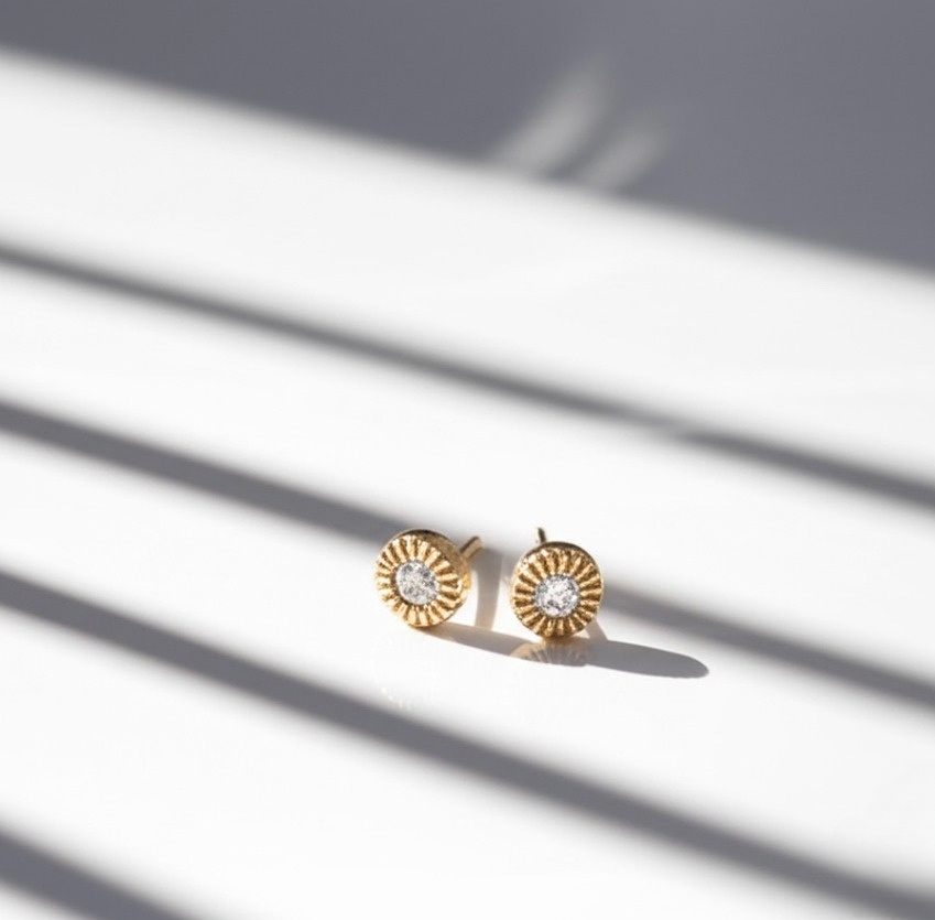 Sunflower Cubic Zirconia Gold Plated Stud Earrings