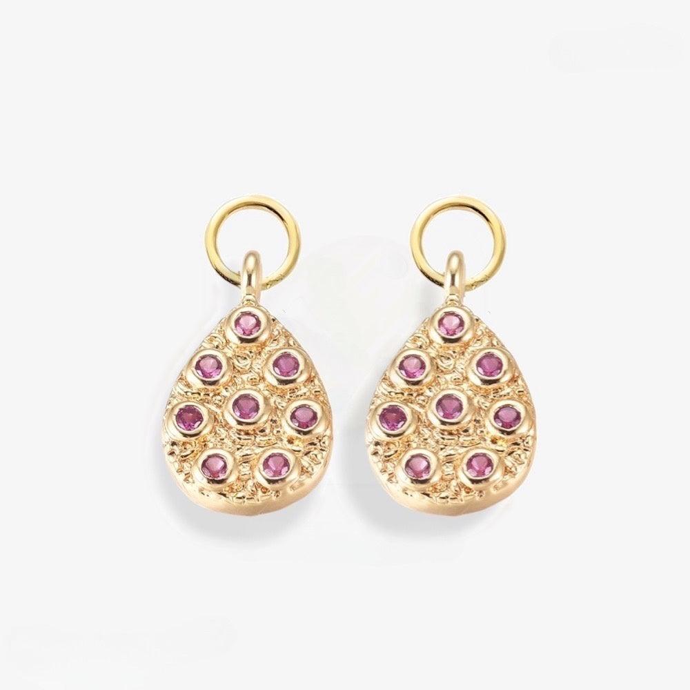 Crystals in Indian Ruby and Gold Earring Charms