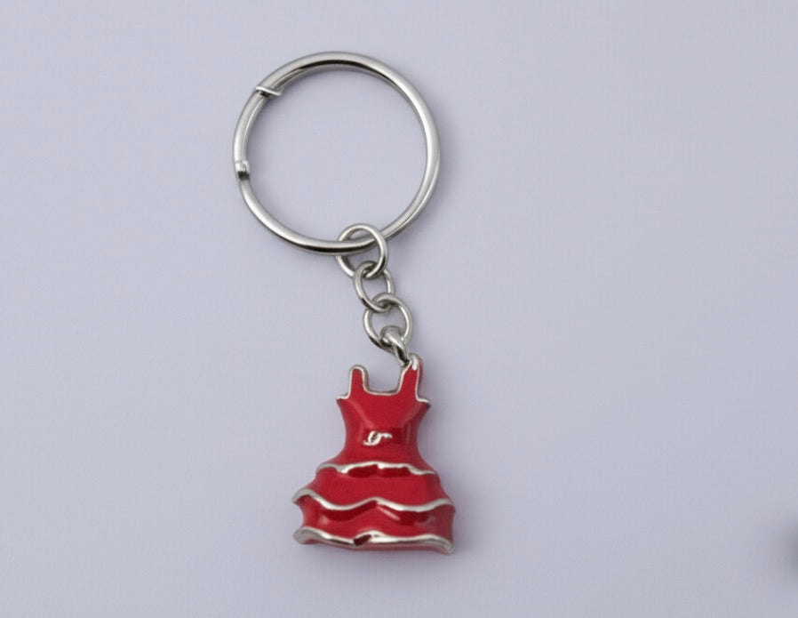 Red Doll Dress on Silver Key Chain