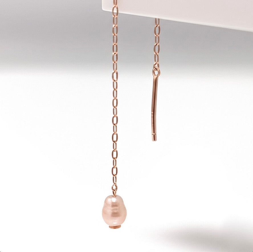 Rose Gold and Pink Pearl Silver Thread Earrings