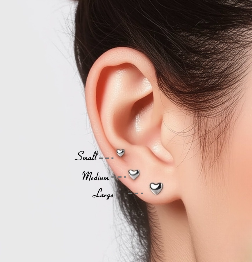 Simple Heart Sterling Silver Stud Earrings- Medium