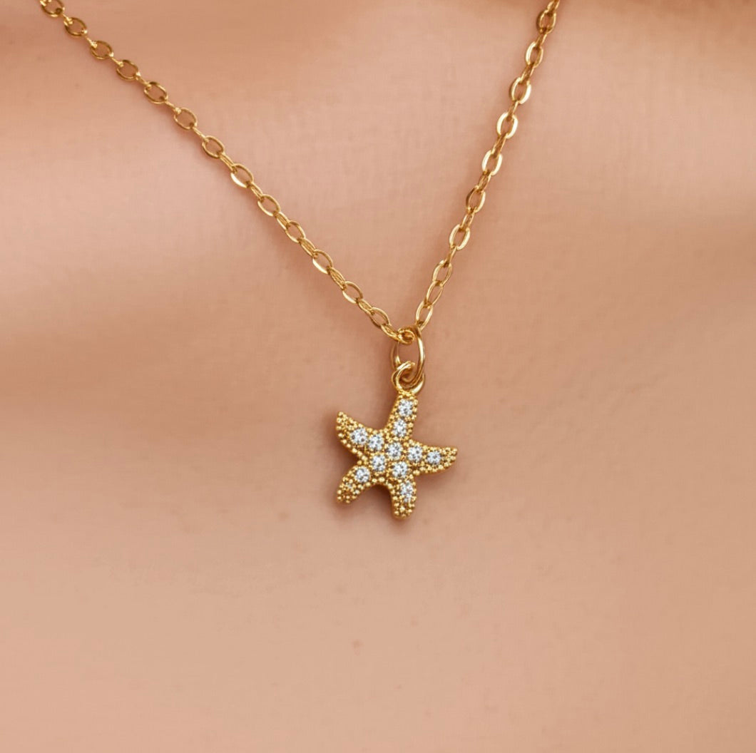 Starfish Pave Gold Plated Necklace