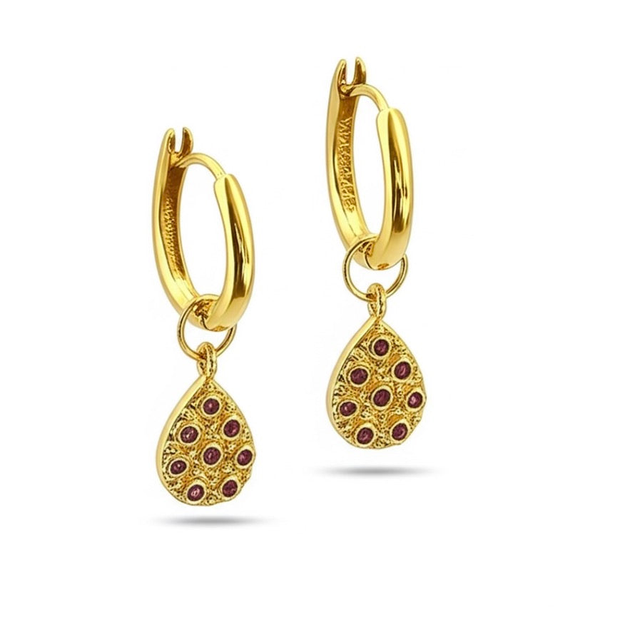 Indian Ruby Crystals on Gold Earring Charms