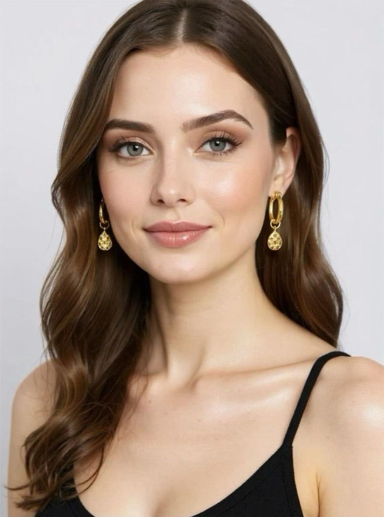 Indian Ruby Crystals on Gold Earring Charms