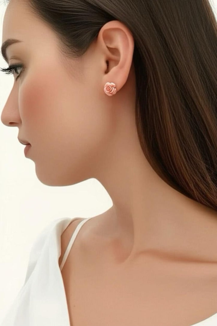 Powder Pink Flower Stud Earrings