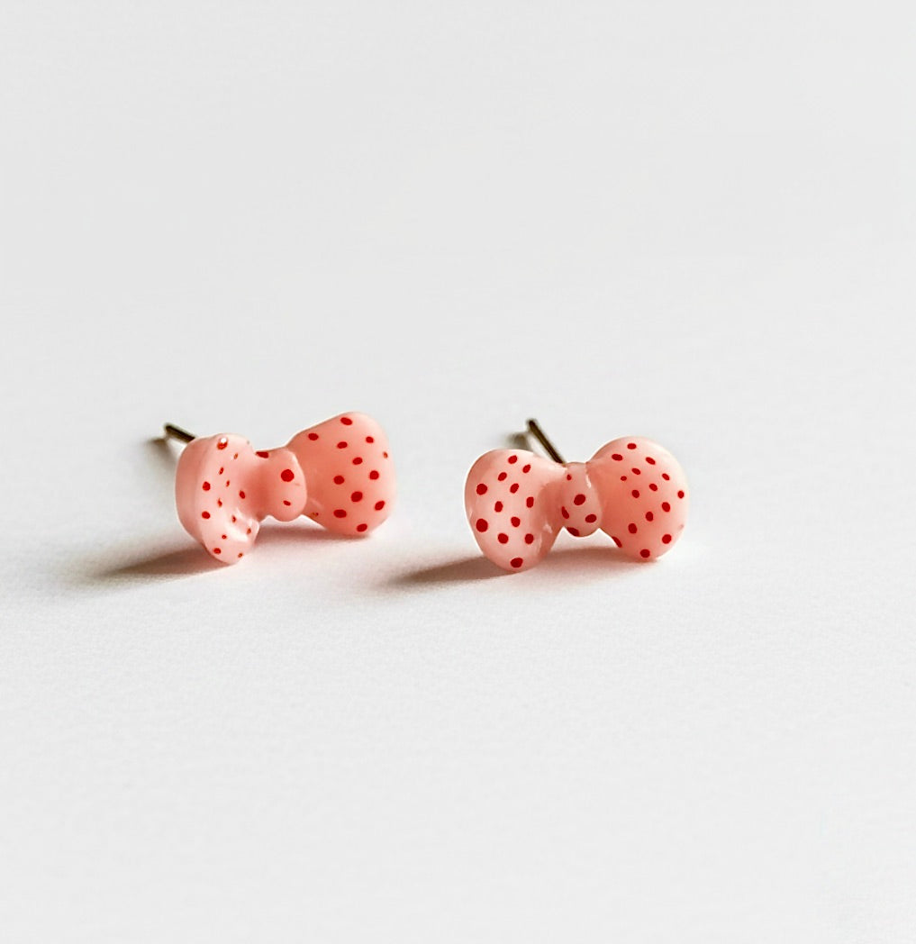 Mini Polka Dot Bow Stud Earrings