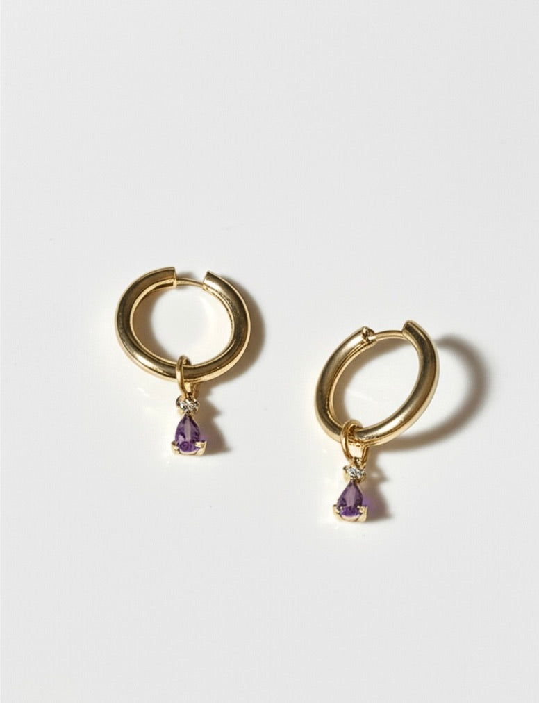 Small Drop Earrings Charms in White and Dark Amethyst