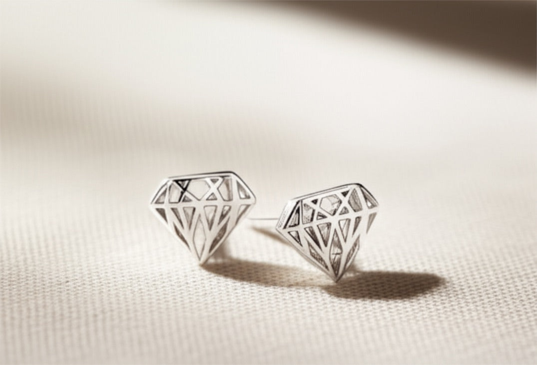 Geometric Diamond Shape Sterling Silver Stud Earrings