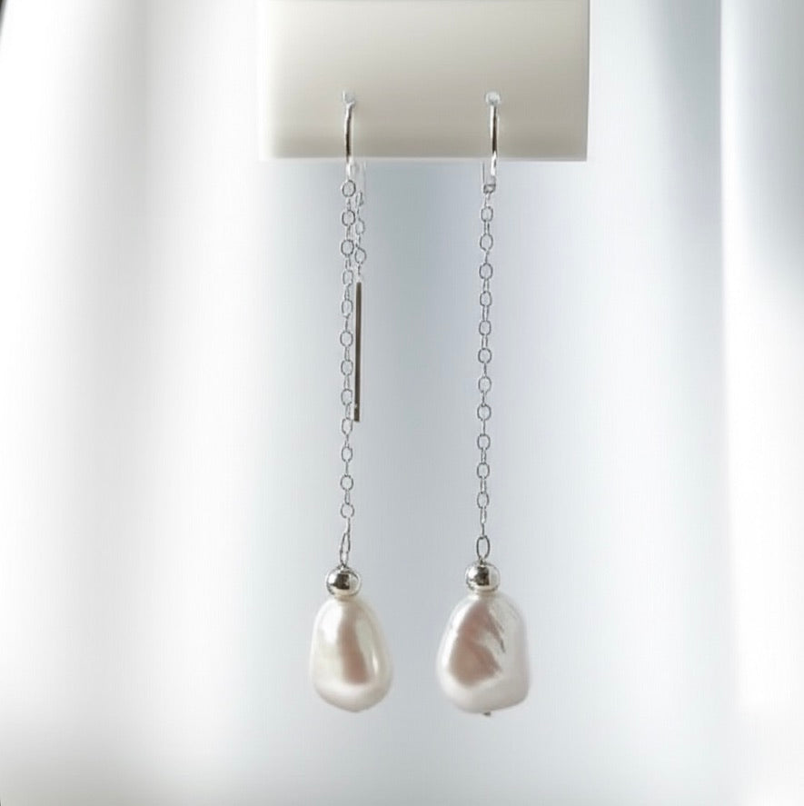 Baroque Pearl Sterling Silver Thread Earrings
