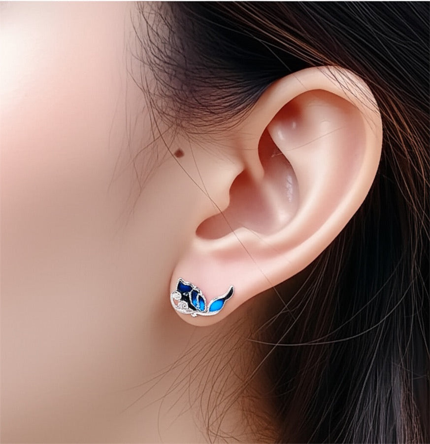 Blue Butterfly Wings Stud Earrings