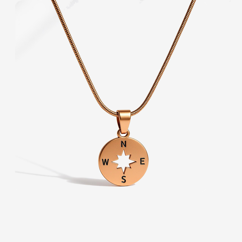 Rose Gold Compass Pendant Necklace