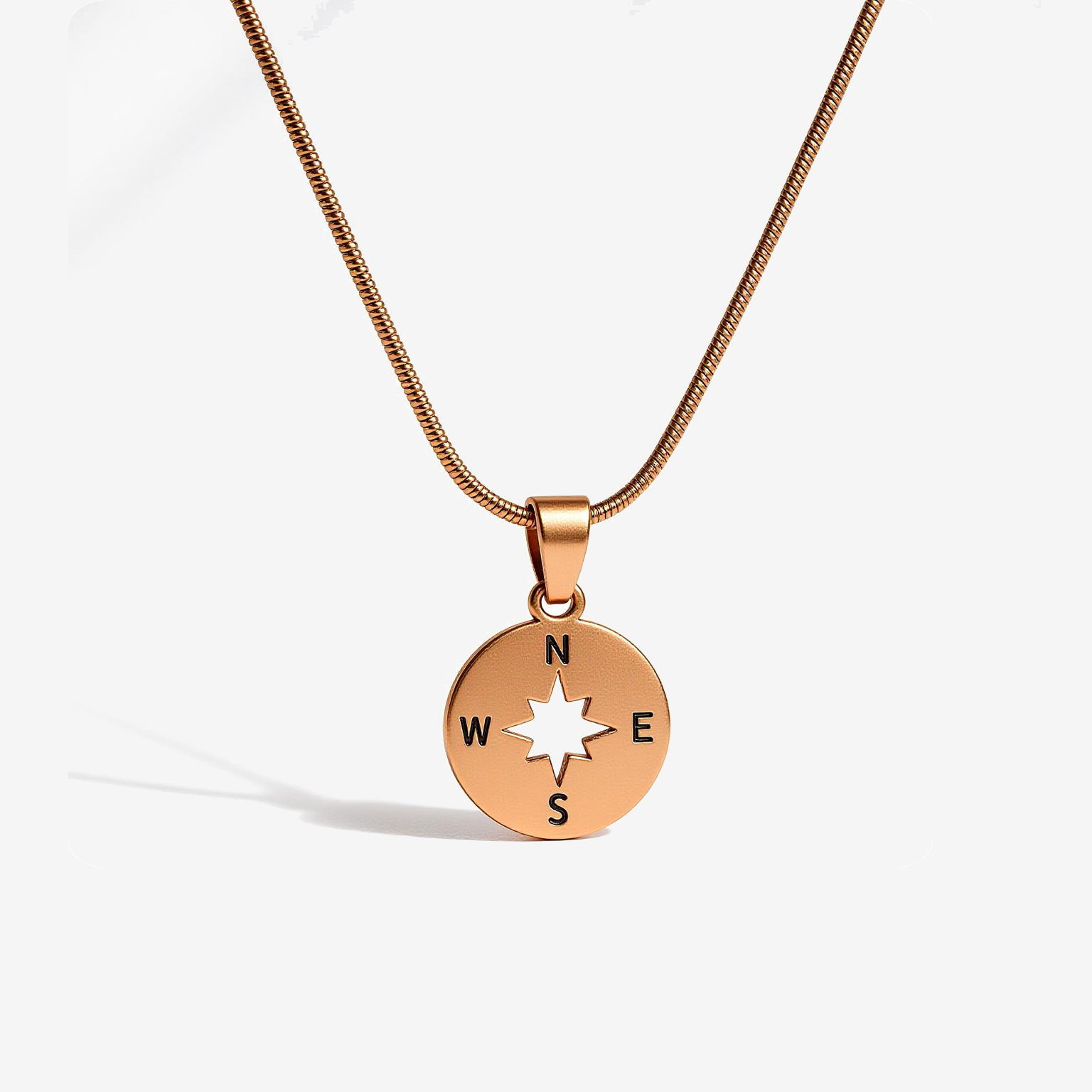 Rose Gold Compass Pendant Necklace