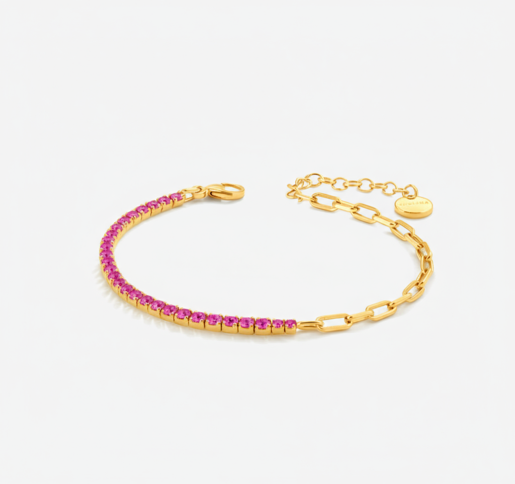 Tennis Bracelet with Paperclip Chain in Red