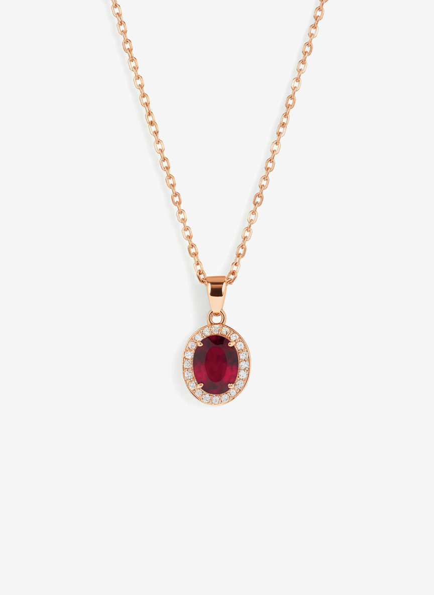 Red CZ Solitaire Rose Gold Sterling Silver Necklace