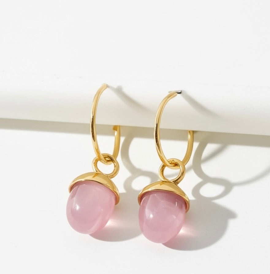 Rose Quartz Teardrop Earrings Charms
