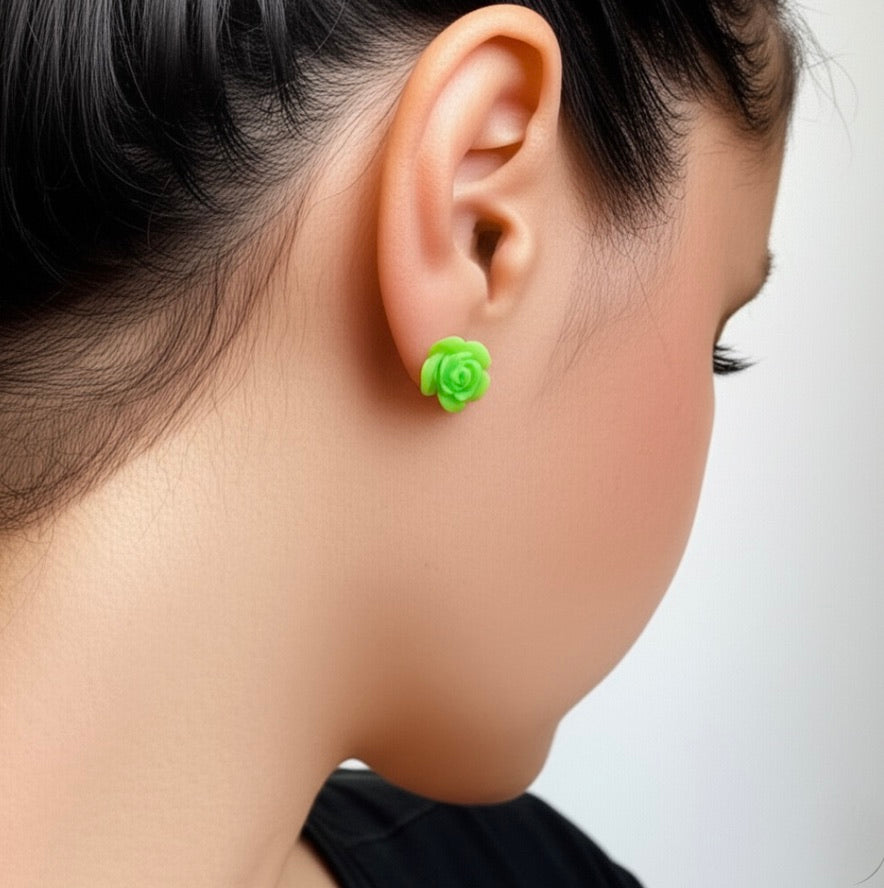 Neon Green Flowers Stud Earrings