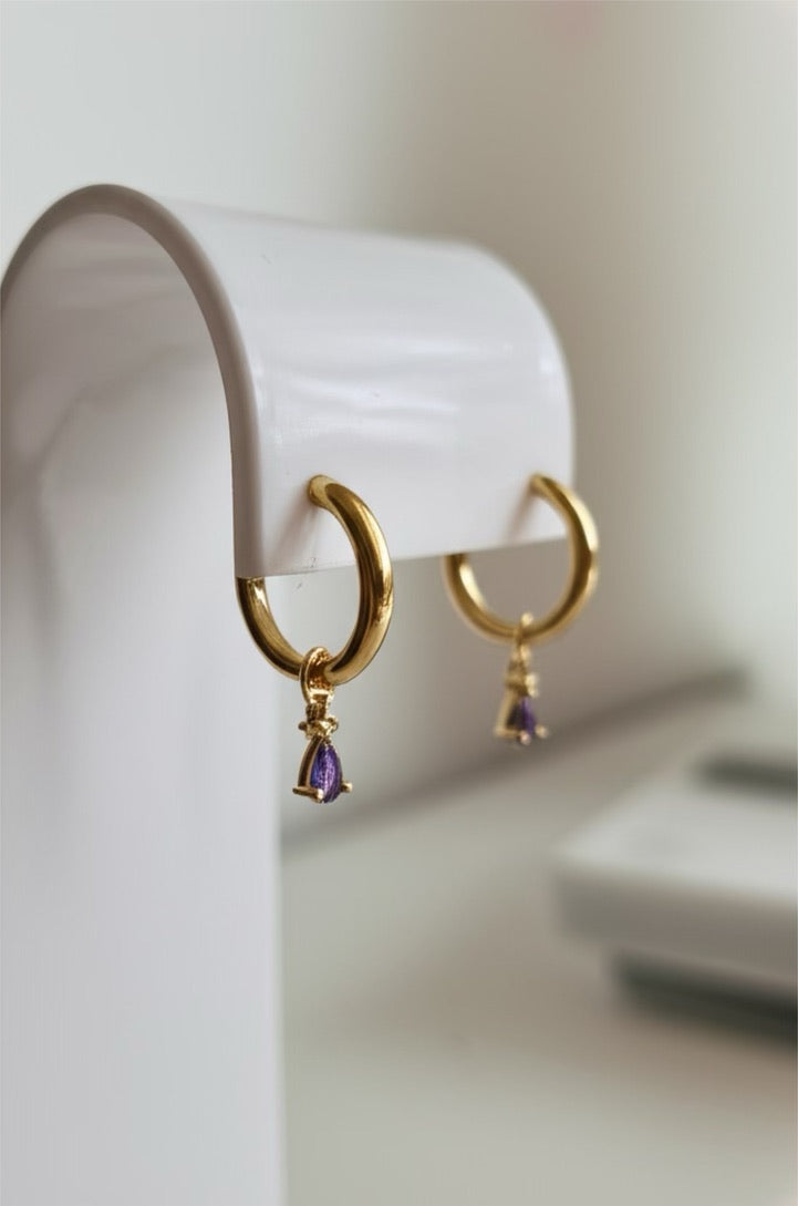 Small Drop Earrings Charms in White and Dark Amethyst
