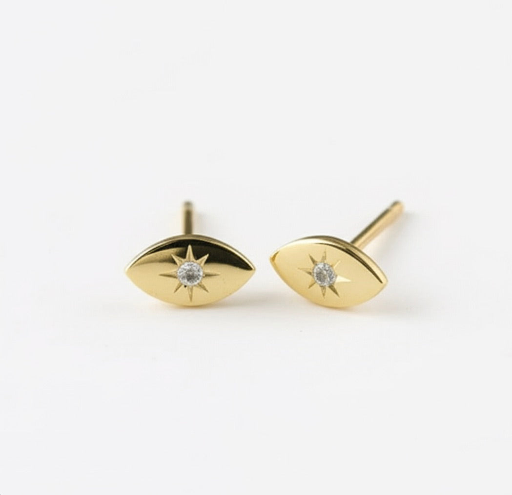 Sparkling Eye Sterling Silver Studs in Gold