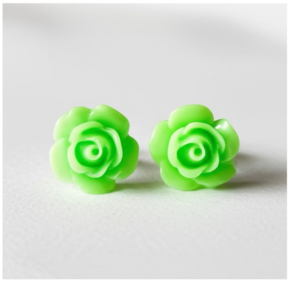 Neon Green Flowers Stud Earrings