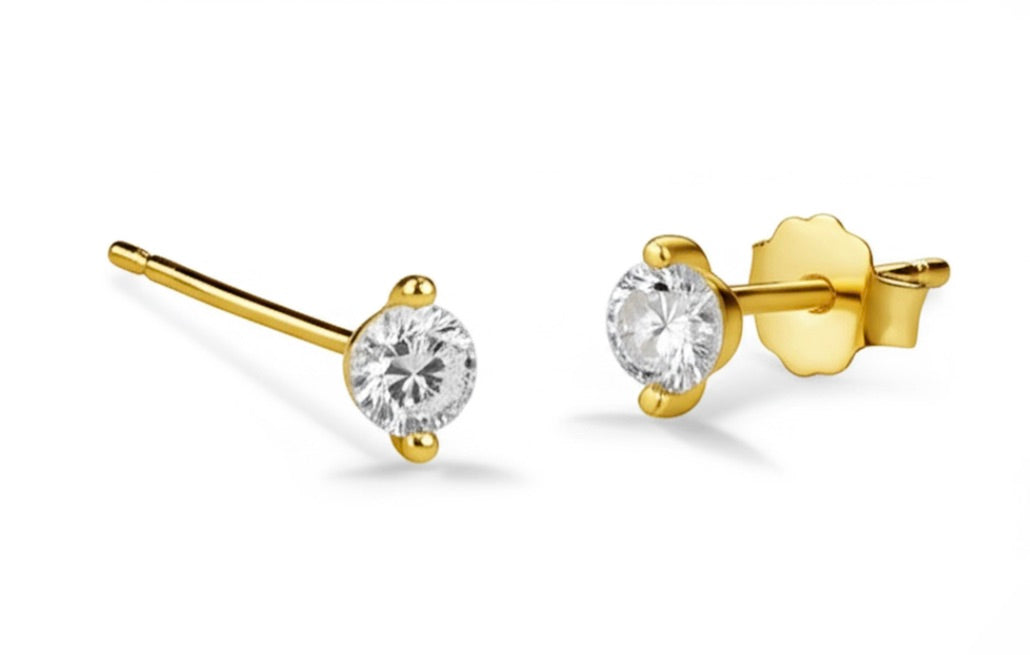 Two Prongs Cubic Zirconia Stud Earrings