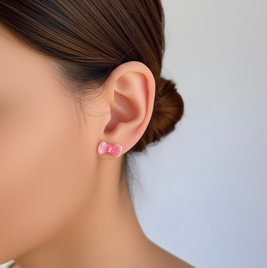 Mini Polka Dot Bow Stud Earrings