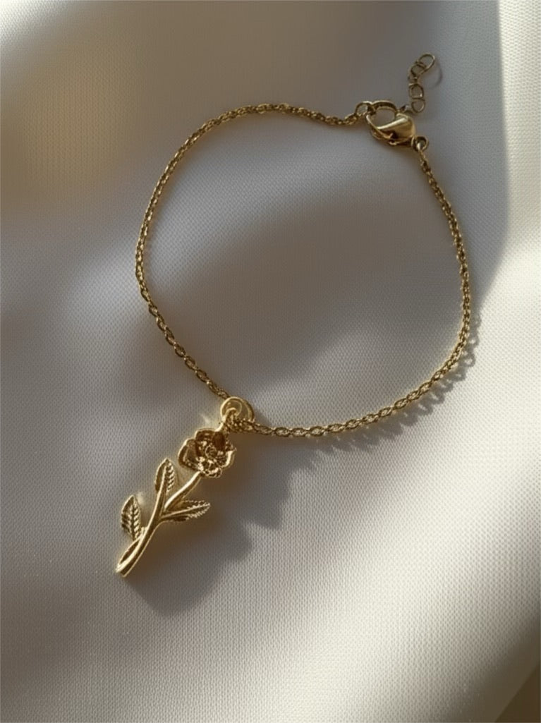 Rose Flower Stainless Steel Chain Bracelet