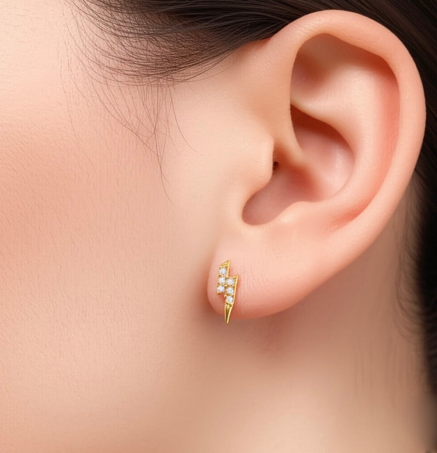 Lightning Bolt Gold Plated Sterling Silver Stud Earrings