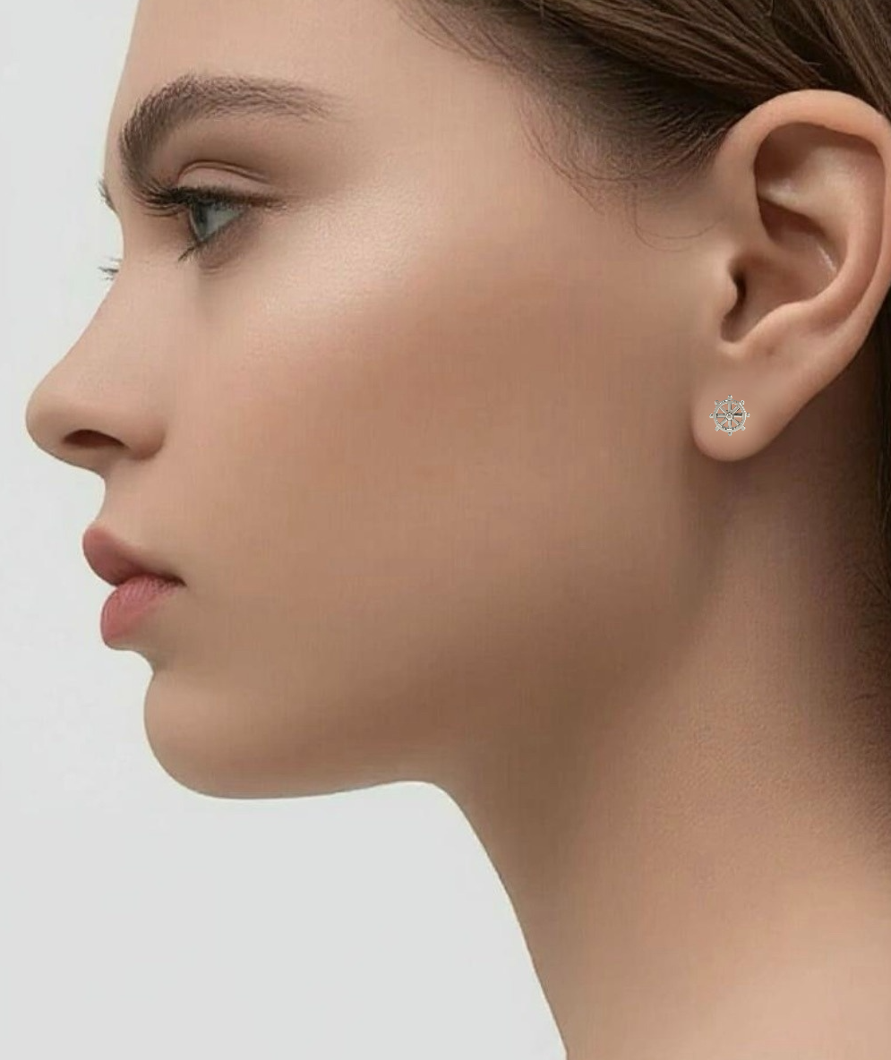 Wheel Sterling Silver Single Stud Earring