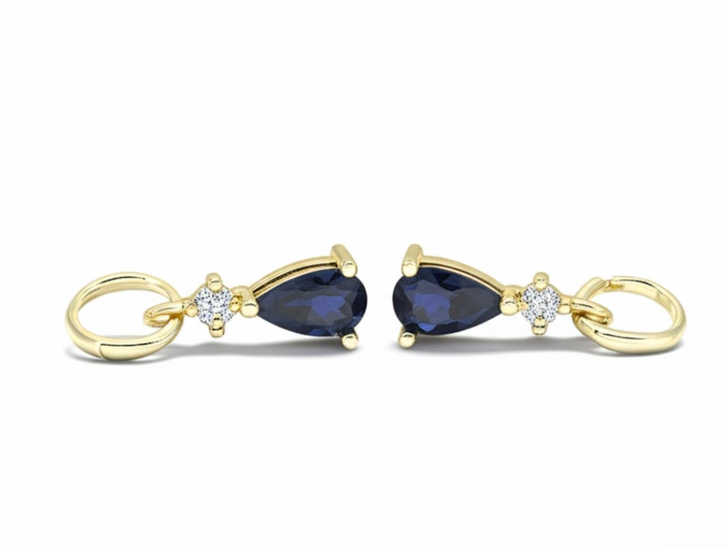 Small Drop Earrings Charms in White and Sapphire Blue