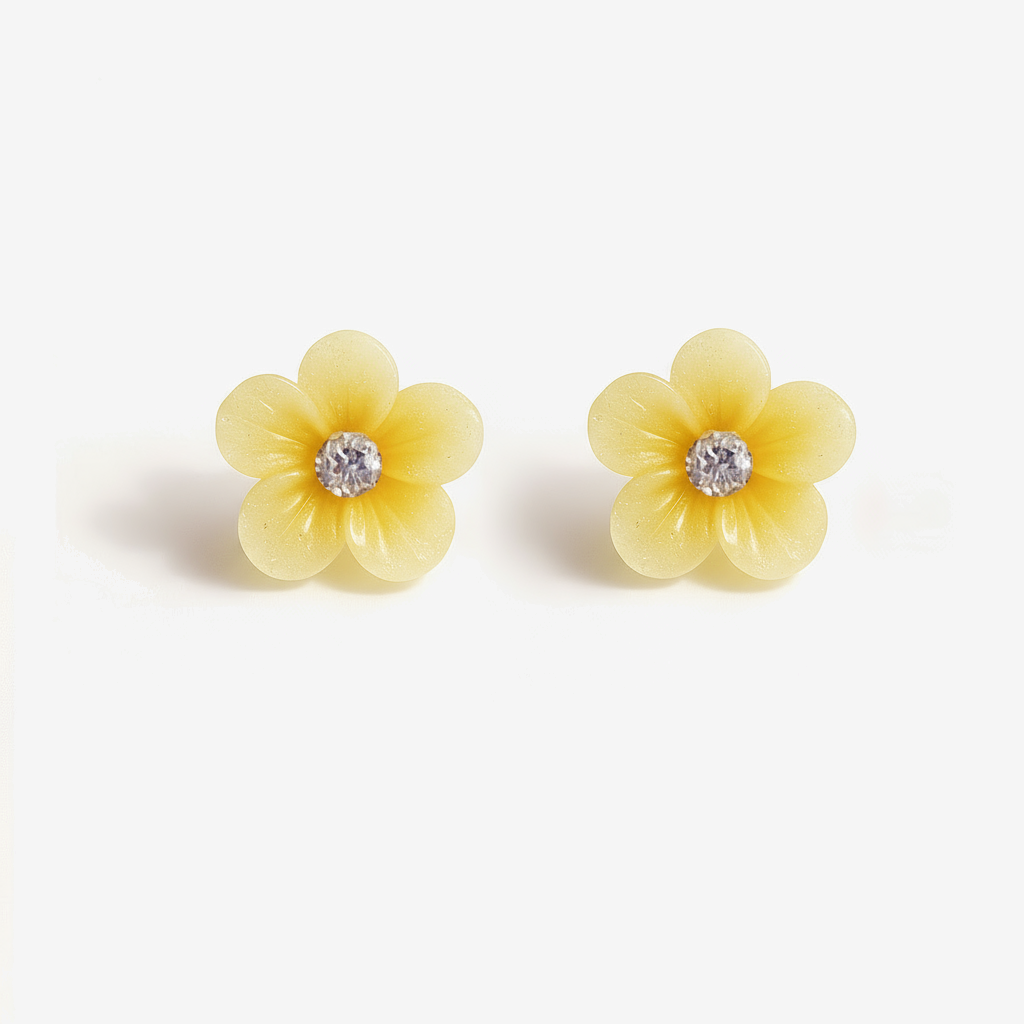 Yellow Flower with Cubic Zirconia Stud Readings