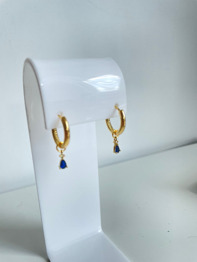 Small Drop Earrings Charms in White and Sapphire Blue