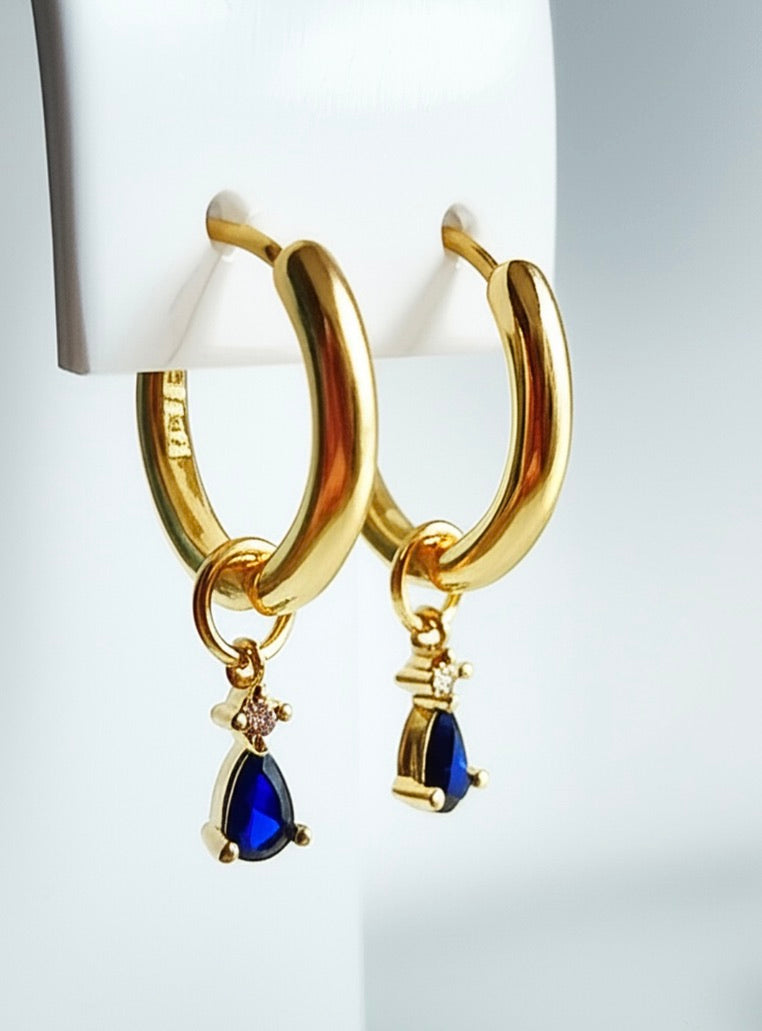 Small Drop Earrings Charms in White and Sapphire Blue