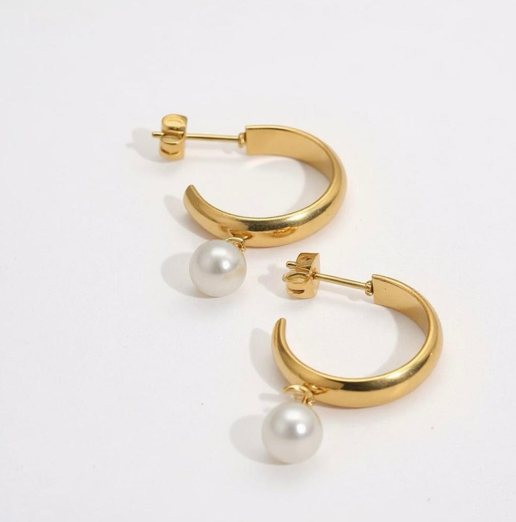 Large Semi Hoop Earrings with Seashell Pearls