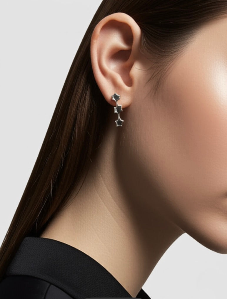 Three Start Sterling Silver Stud Earrings