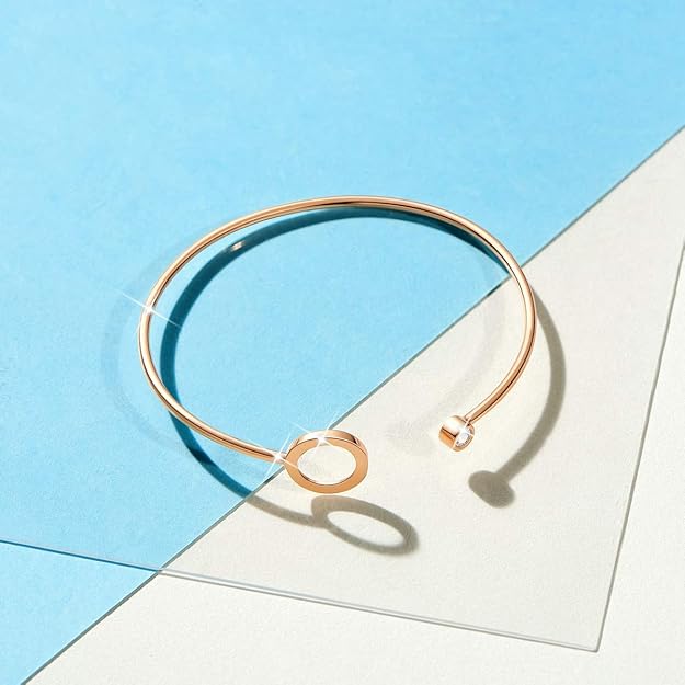 Geometric Rose Gold on Sterling Silver Bangle Bracelet