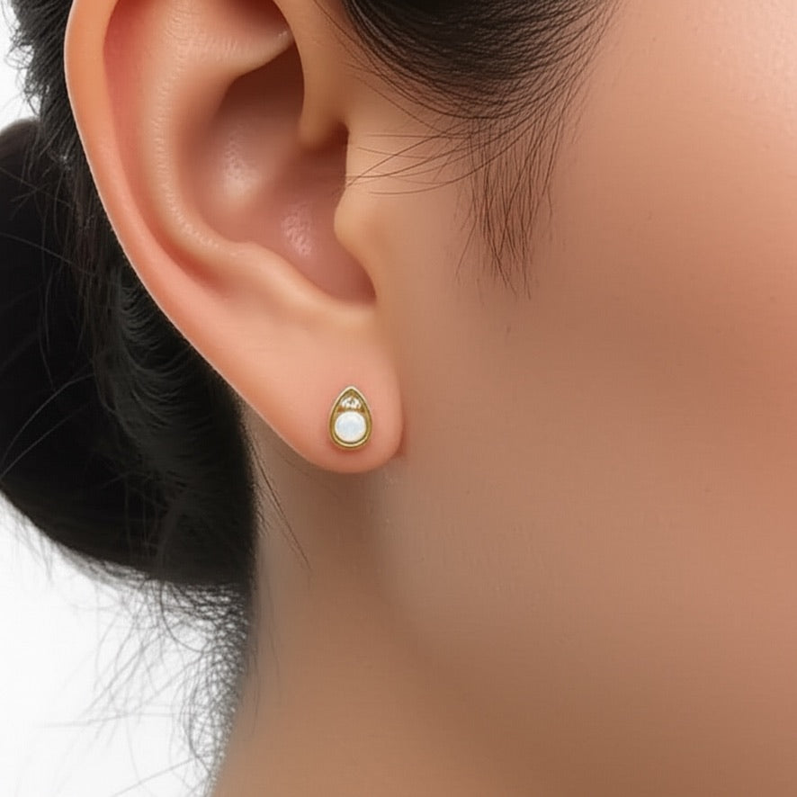 Small Opalite Teardop Stud Earrings in Gold