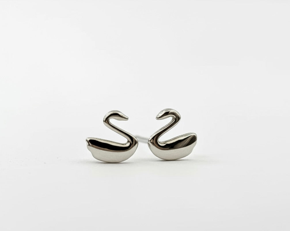 Simple Swans Sterling Silver Stud Earrings