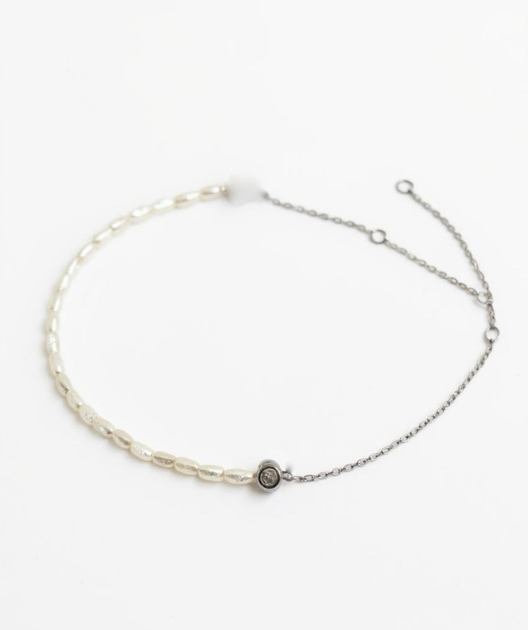 Rice Pearls with Stainless Steel Chain Bracelet