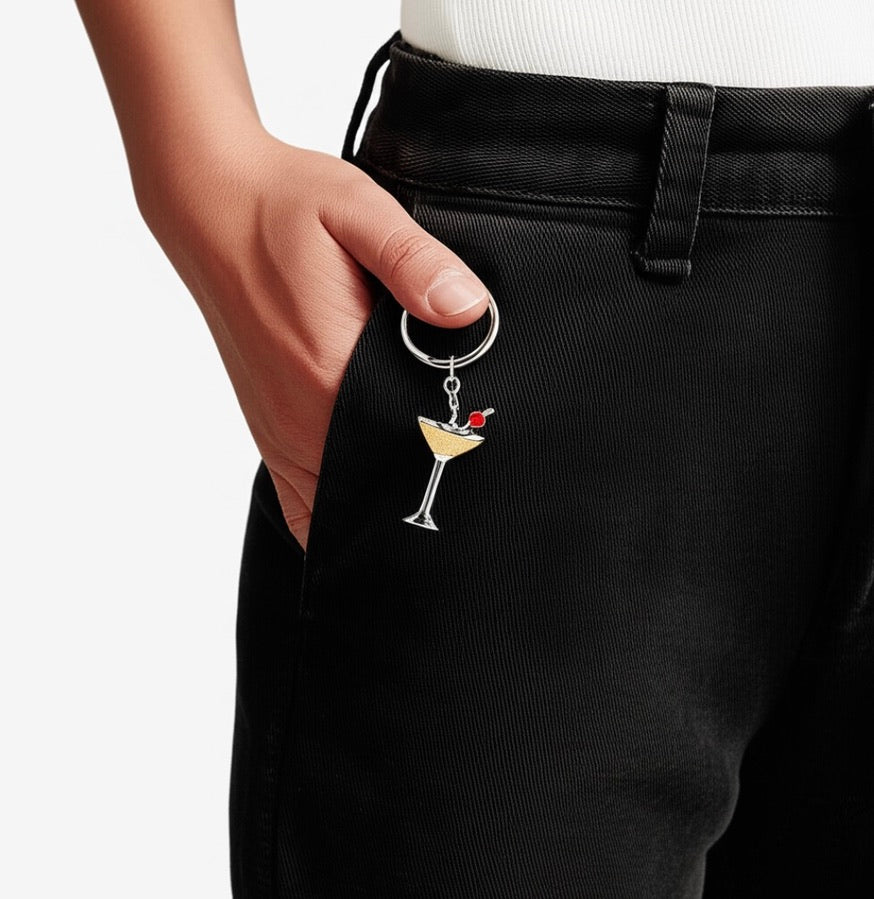 Stainless Steel Keychain with a  Cocktail Charm