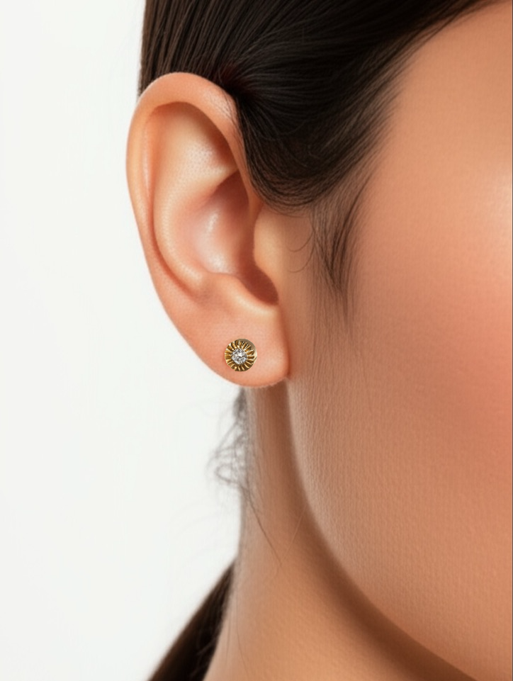 Sunflower Cubic Zirconia Gold Plated Stud Earrings