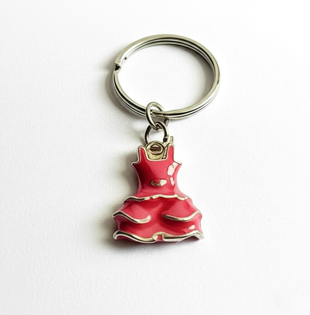 Red Doll Dress on Silver Key Chain