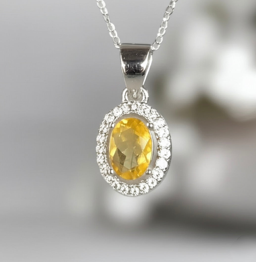 Orange CZ Solitaire Sterling Silver Necklace
