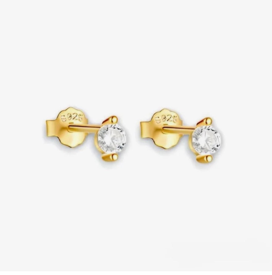 Two Prongs Cubic Zirconia Stud Earrings